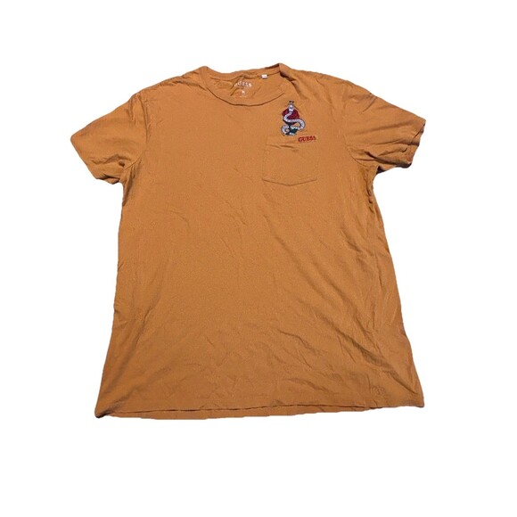 Guess Los Angeles Men’s T-Shirt Size M Mustard Yellow Snake & Rose Embroidered - Picture 1 of 3